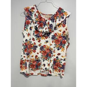 Y2k Bonjour 90s Navy Floral Ruffle Knit Tank M/L